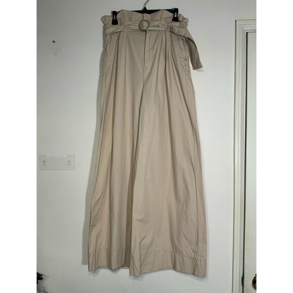 Forever 21 Paperbag Cream Belted Flax Linen Rayon Wide Leg Women Pants Size L - Picture 1 of 10
